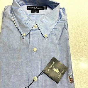 Ralph Lauren Blue pinpoint oxford LS dress shirt. 17x34 button down Yarmouth ctn